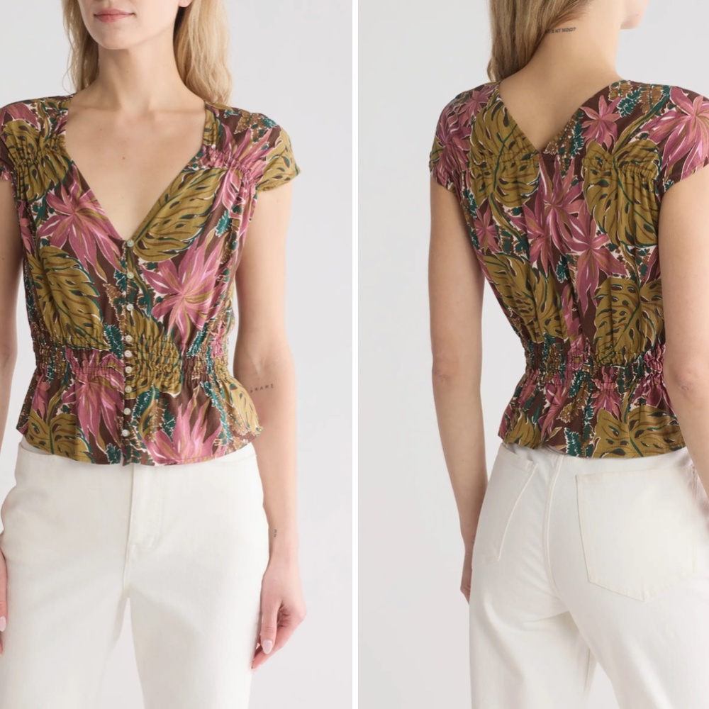 Madewell Suzy Tropical Print Linen Blend Top